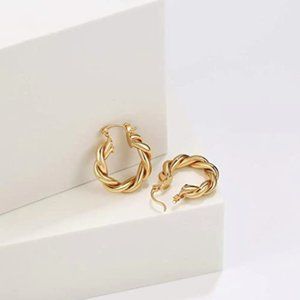 NEW Twisted Chunky Hoops 14K Gold Plated